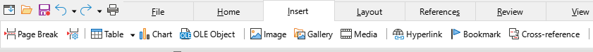 Tabbed Compact interface example: Insert tab, left end