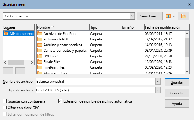 Diálogo Guardar como