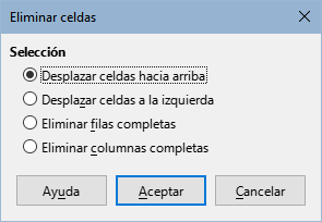 Diálogo Eliminar celdas