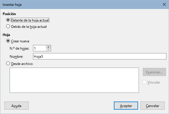 Diálogo Insertar hoja