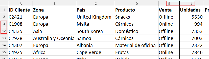 Filas y columnas inmovilizadas