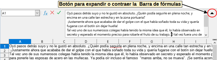 Línea de entrada extendida en la Barra de fórmulas