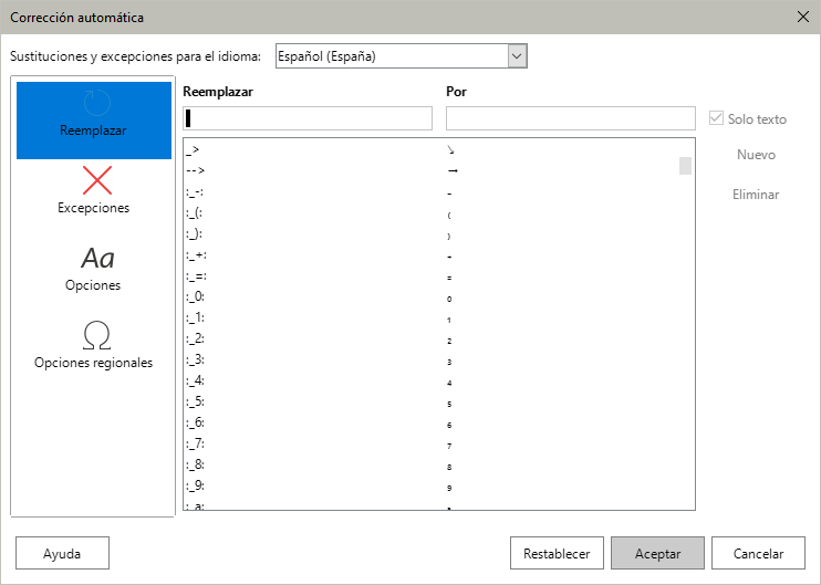 Diálogo Corrección automática