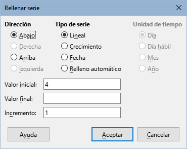 Diálogo Rellenar serie