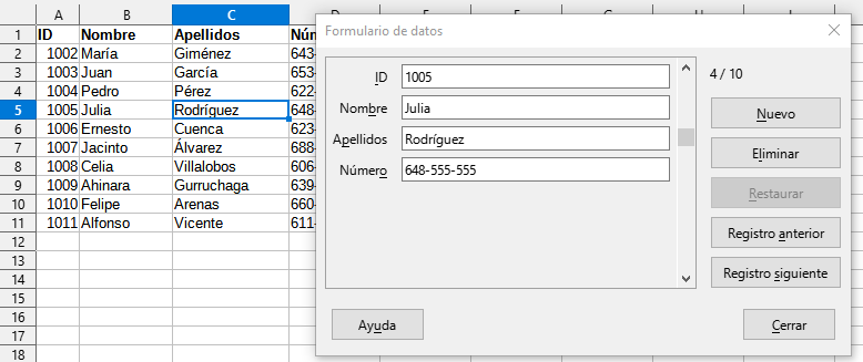 Formulario de ingreso de datos para una tabla