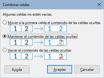 Combinar celdas (Opciones para celdas no vacías)