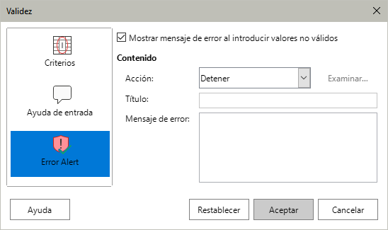 Diálogo Validez – Página Aviso de error