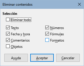 Diálogo Eliminar contenidos