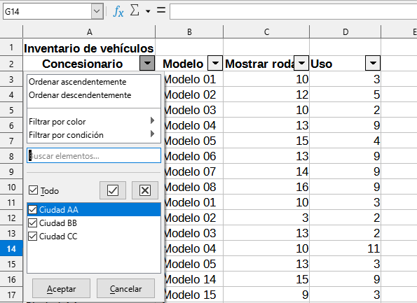 Ejemplo de filtro automático