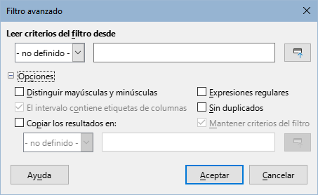 Diálogo Filtro avanzado