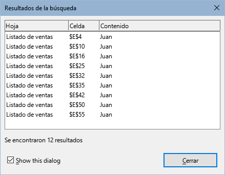 Diálogo Resultados de la búsqueda