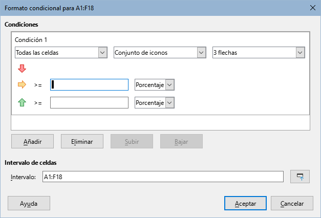 Diálogo Formato condicional - Conjunto de iconos.