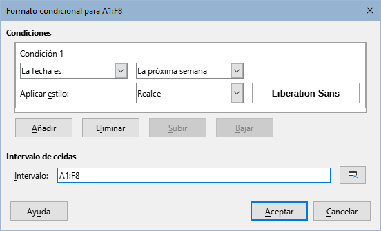 Diálogo Formato condicional - La fecha es.