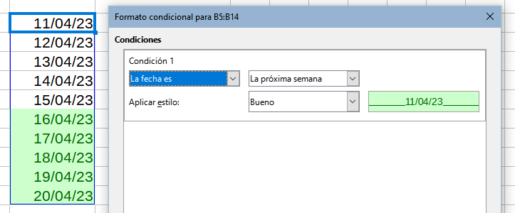 Condición para fechas La próxima semana..