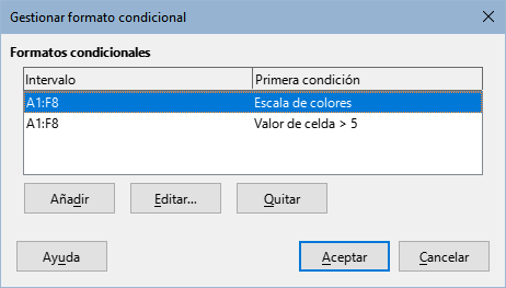 Diálogo Gestionar formato condicional
