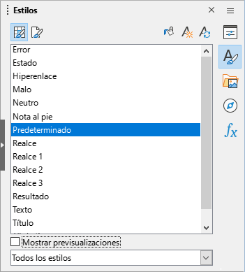 Estilos de celda en la Barra lateral