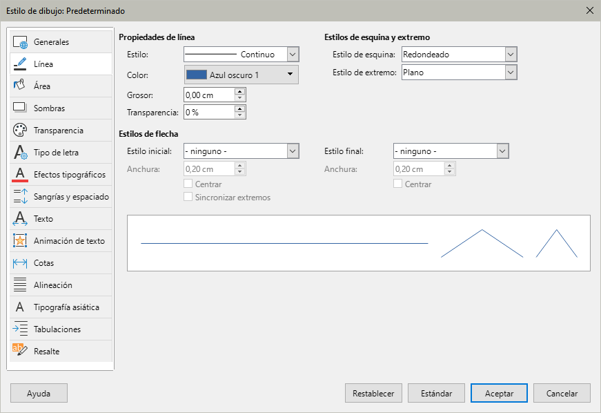 Drawing Style dialog - Line tab