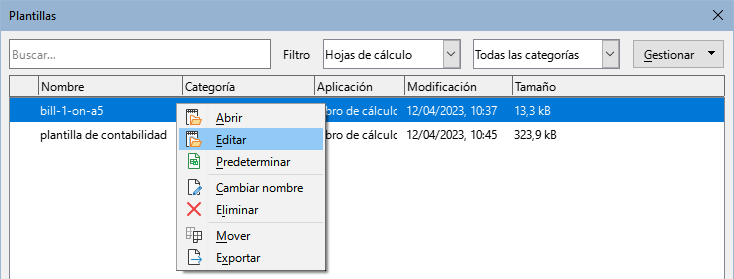 Diálogo Plantillas – Editar plantillas