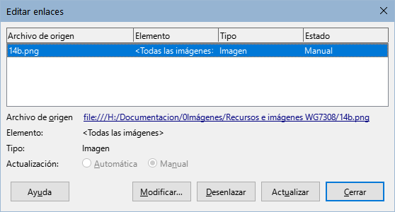 Diálogo Editar enlaces