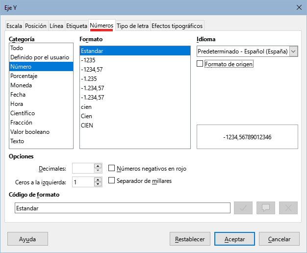 Diálogo Eje Y – página Números