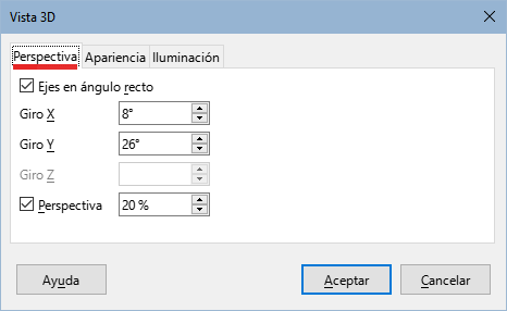 Diálogo Vista 3D – página Perspectiva