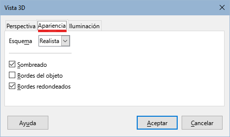 Diálogo Vista 3D – página Apariencia