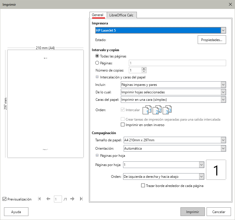 Diálogo Imprimir – Página General