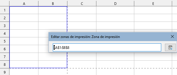 Zona de impresión única delimitada en azul