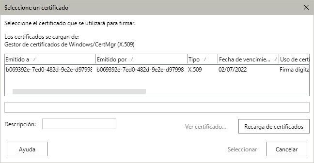 Diálogo Seleccionar certificado