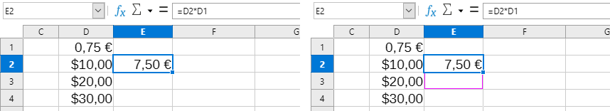 Ingrese la fórmula de conversión adecuada en E2 y cópiela en E3.