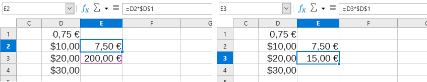 Resultado correcto con referencias absolutas 