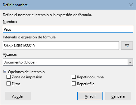 Diálogo Definir nombre
