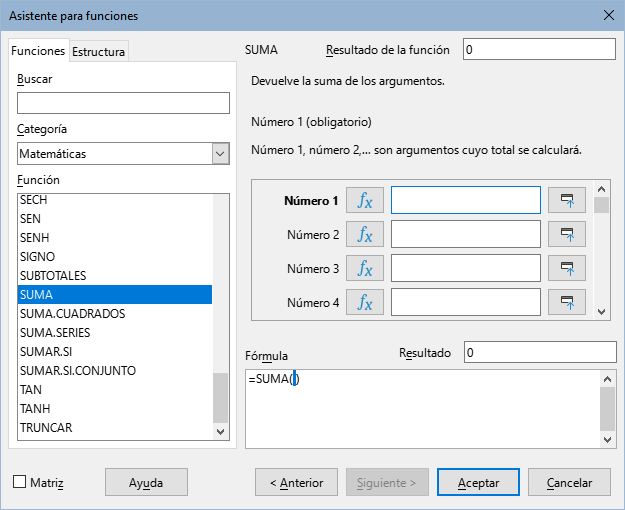 Página Funciones en el Asistente para funciones