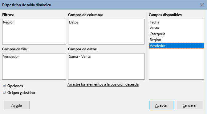 Diálogo Disposición de tabla dinámica