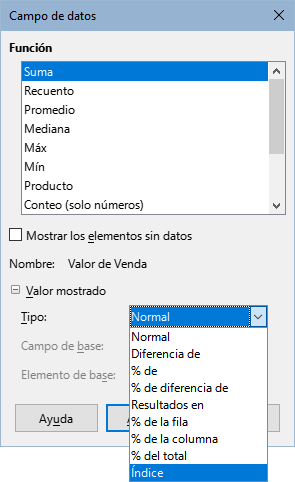 Diálogo Campo de datos