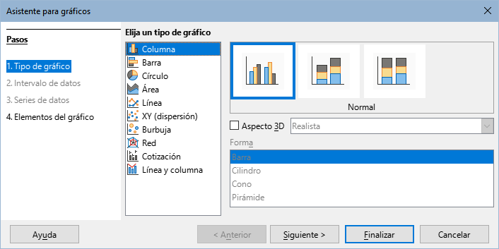 Seleccione el tipo de gráfico mediante el Asistente de gráficos dinámicos