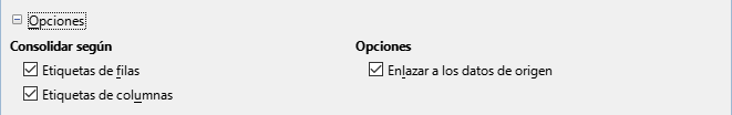 Opciones en el diálogo Consolidar