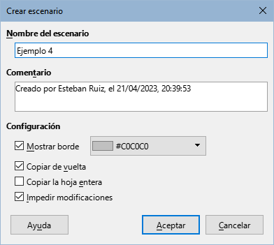 diálogo Crear escenario