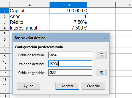 Ajustes del ejemplo para Buscar valor destino
