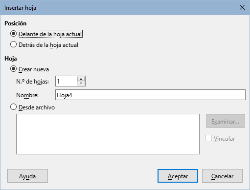 Diálogo Insertar hoja