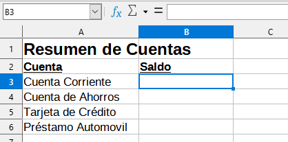 Hoja Resumen de cuentas sin valores