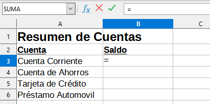 Carácter igual, = en la línea de entrada de la barra de fórmulas