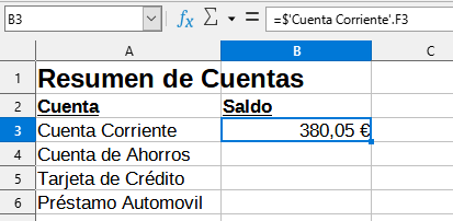 Resultado de la referencia a Cuenta corriente