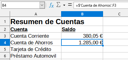 Referencia a la celda F3 de Cuenta de Ahorros
