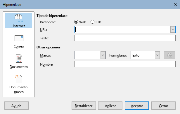 Diálogo Hiperenlace. Para un enlace web