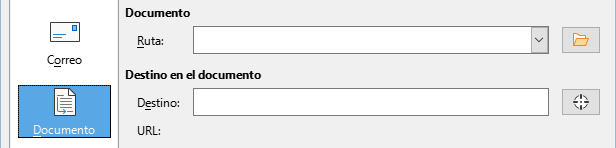 Diálogo Hiperenlace. Controles de Documento
