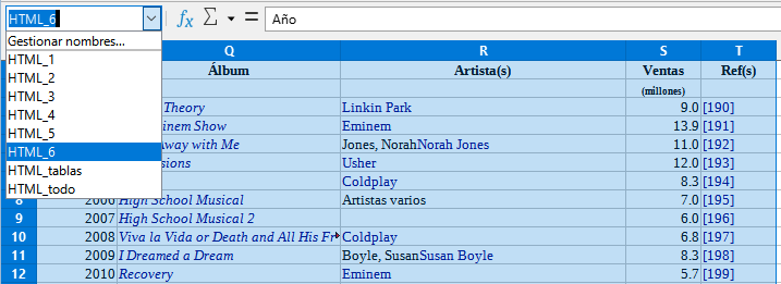 Utilizar el desplegable Nombres para resaltar una área enlazada