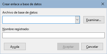 Diálogo Crear enlace a base de datos