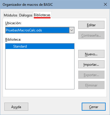 Organizador de macros de Basic