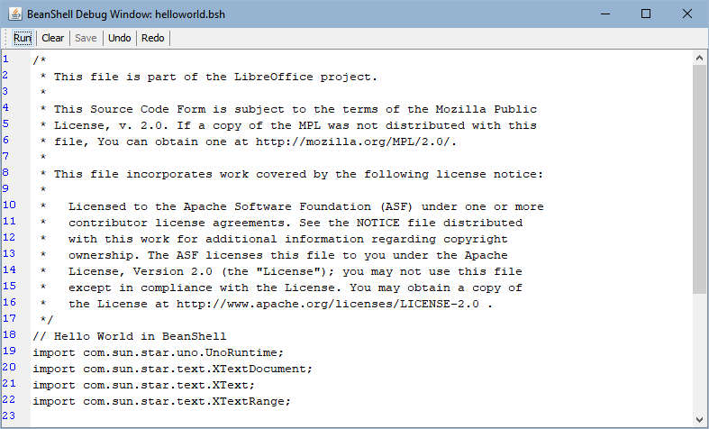 Ventana de depuración BeanShell.
